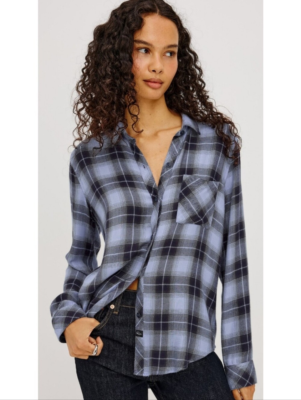 Rails Hunter Plaid Flannel Long Sleeve Button Down Top Sapphire Ash Blue Small